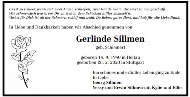 Schiemert Gerlinde 1940-2020 Todesanzeige